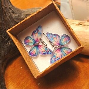 Pretty Pastel Pink and Blue Butterfly Pierced hooked Earrings